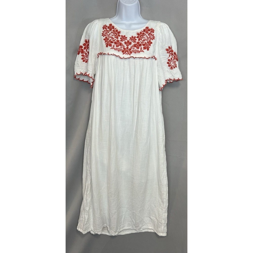 Old Navy White Short Sleeve Sz M Midi Swing Dress Embroidered Lined Boho